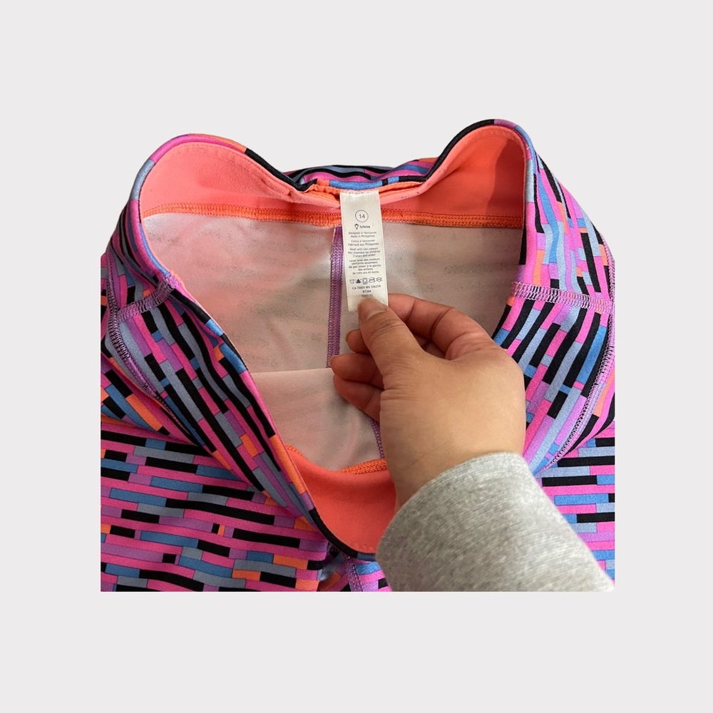 Ivivva By Lululemon Neon Pink & Orange Cropped Leggings - Picture 2 of 3